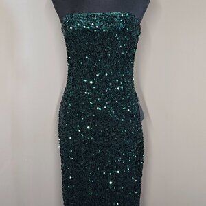 Lulus Fabulous Radiance Emerald Green Sequin Strapless Maxi Dress